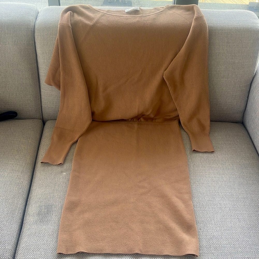 NWOT New Babaton Constance dress - boat neck sweater dress in Gold Camel.